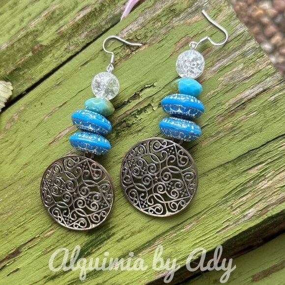 Maximalist chunky earrings with clear quartz - Picture 1 of 1